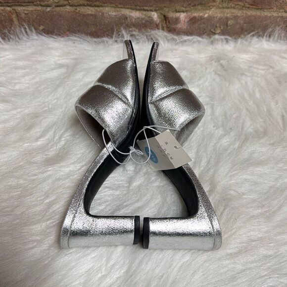 a new day Silver Lilah Puffy Slide Heels Women’s Sz 7.5 Shoe Open Toe Block Heel - Picture 5 of 8